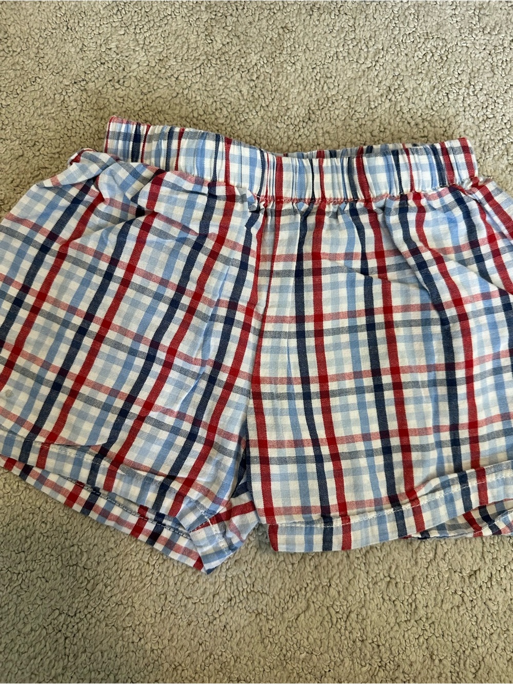 Plaid Elastic Waist Shorts - Red, Blue & White